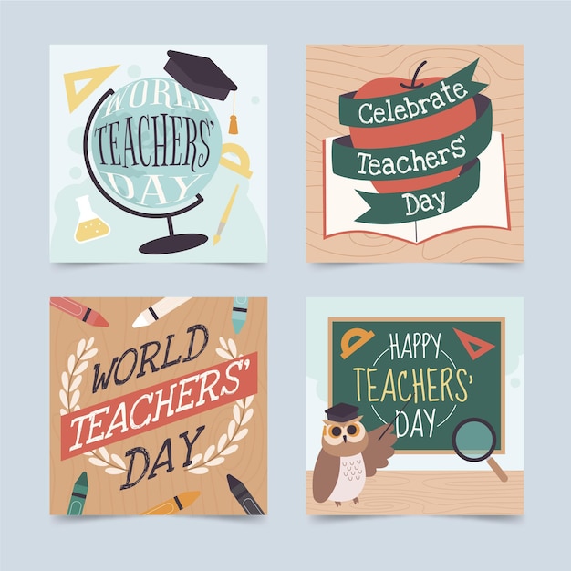 Handgetekende platte lerarendag instagram posts collectie