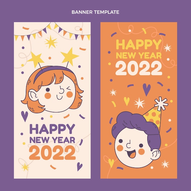 Gratis vector handgetekende platte nieuwe jaar verticale banners set