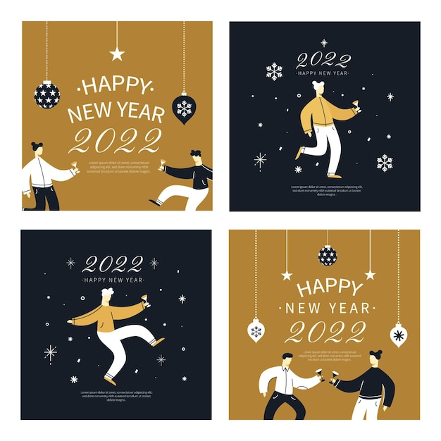 Gratis vector handgetekende platte nieuwjaar instagram posts collectie