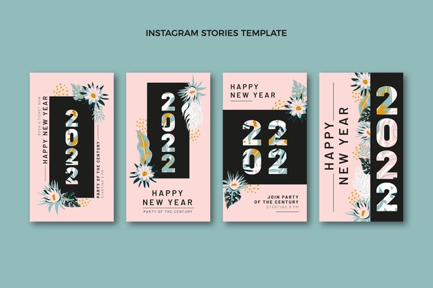 Handgetekende platte nieuwjaar instagram verhalencollectie