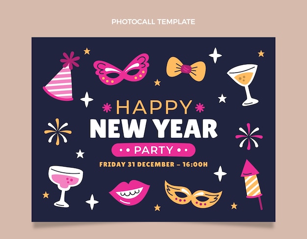 Gratis vector handgetekende platte nieuwjaarsfotocall-sjabloon