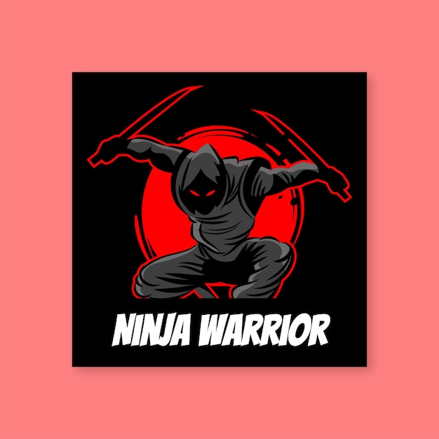 Handgetekende platte ninja warrior gaming profielfoto