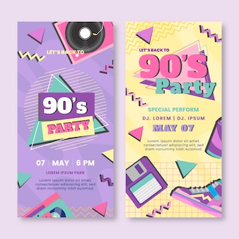 Handgetekende platte ontwerp 90s feestbanner