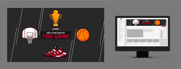 Handgetekende platte ontwerp basketbal youtube kanaalkunst