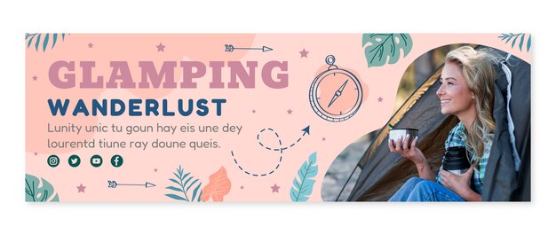 Gratis vector handgetekende platte ontwerp glamping twitter header