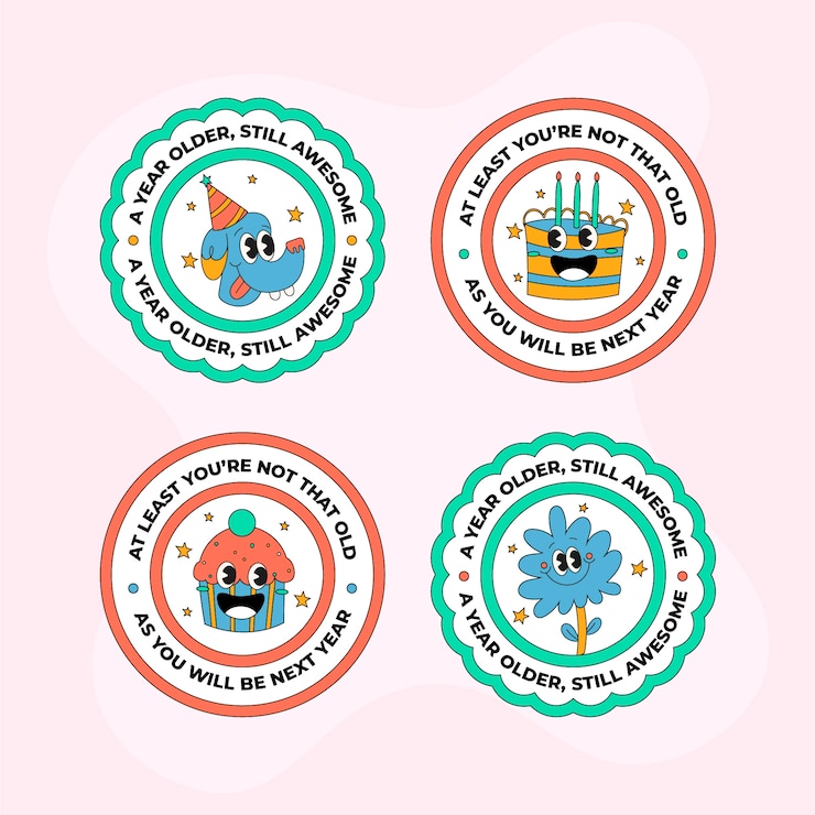 Gratis Vector handgetekende platte ontwerp grappige verjaardag label collectie