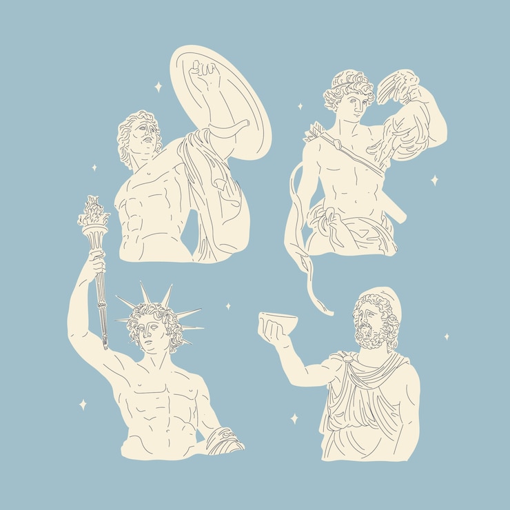 Gratis Vector handgetekende platte ontwerp griekse mythologie karaktercollectie