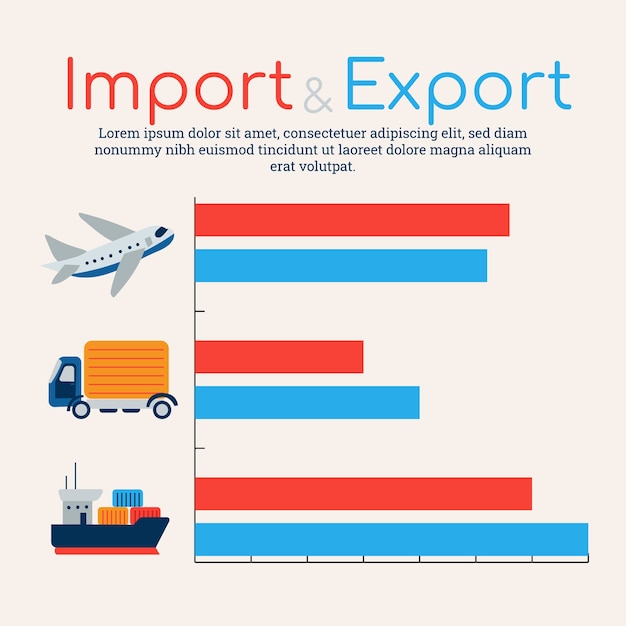 Handgetekende platte ontwerp import en export infographic