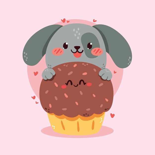 Handgetekende platte ontwerp kawaii dierenillustraties