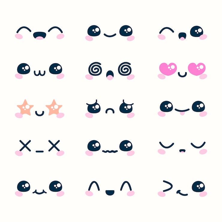 Gratis Vector handgetekende platte ontwerp kawaii gezichtscollectie