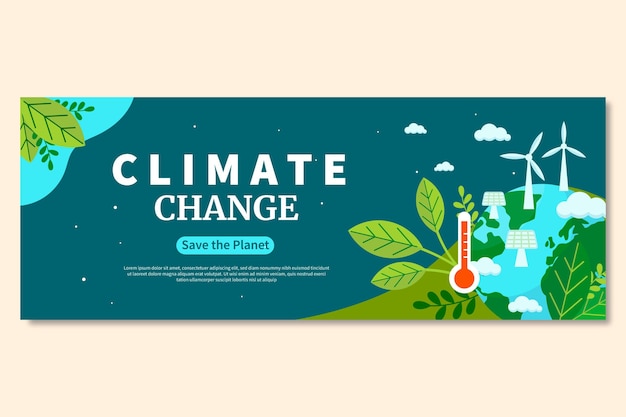 Handgetekende platte ontwerp klimaatverandering facebook cover