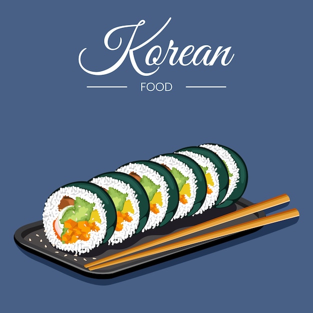 Handgetekende platte ontwerp Koreaanse voedselillustratie