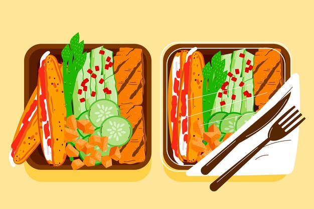 Handgetekende platte ontwerp maaltijd prep illustratie