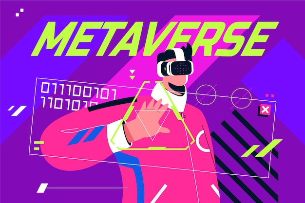 Handgetekende platte ontwerp metaverse achtergrond