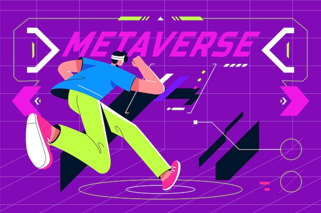 Handgetekende platte ontwerp metaverse achtergrond