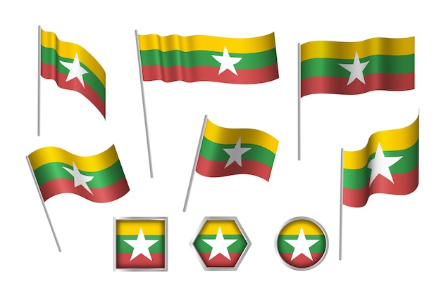 Handgetekende platte ontwerp nationale emblemen van Myanmar