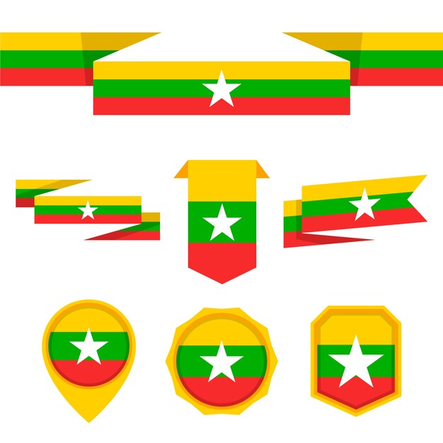 Handgetekende platte ontwerp nationale emblemen van Myanmar