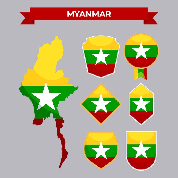 Handgetekende platte ontwerp nationale emblemen van Myanmar