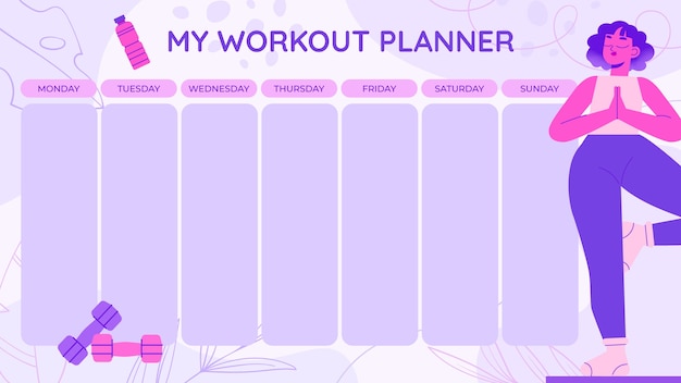 Gratis vector handgetekende platte ontwerp schattige wekelijkse trainingskalender