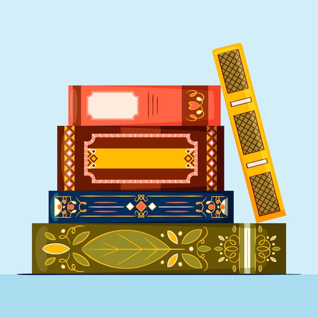 Gratis vector handgetekende platte ontwerp stapel boeken