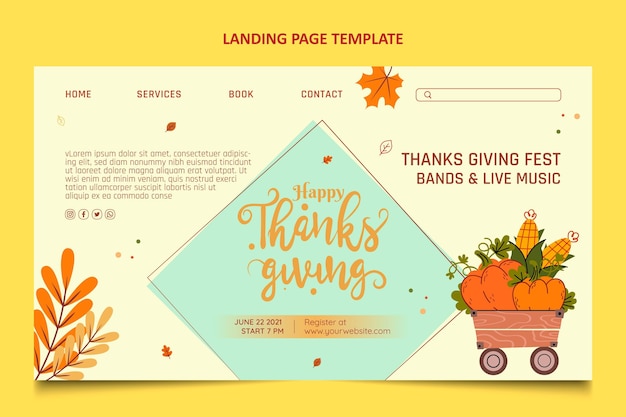 Handgetekende platte ontwerp thanksgiving bestemmingspagina
