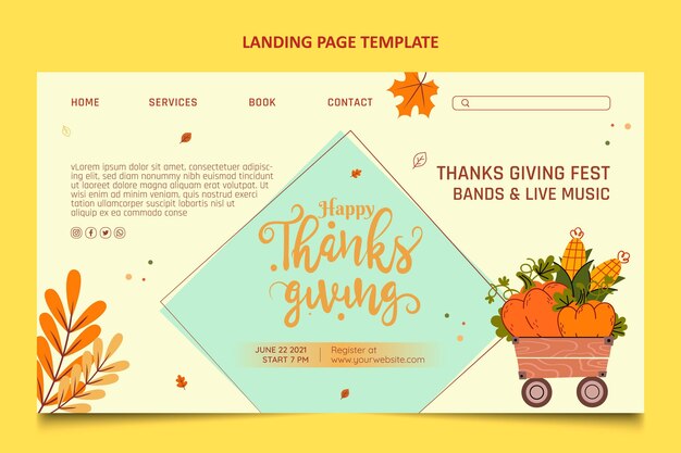 Handgetekende platte ontwerp thanksgiving bestemmingspagina