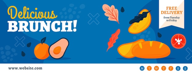 Handgetekende platte ontwerp vegetarisch eten facebook cover