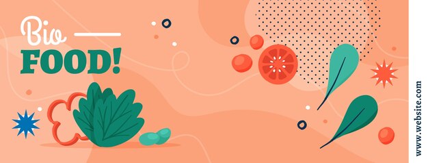 Handgetekende platte ontwerp vegetarisch eten facebook cover