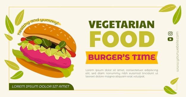 Handgetekende platte ontwerp vegetarisch eten facebook post