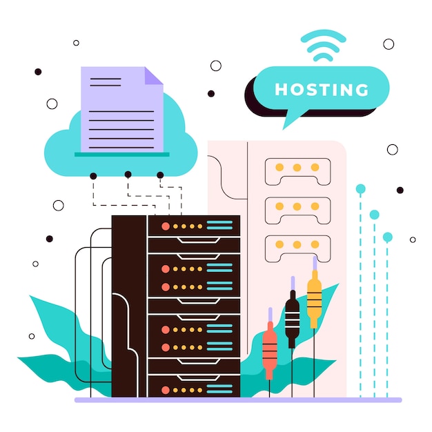 Handgetekende platte ontwerp website hosting illustratie