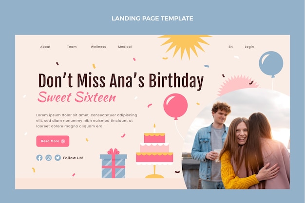 Handgetekende platte ontwerpsjabloon sweet 16