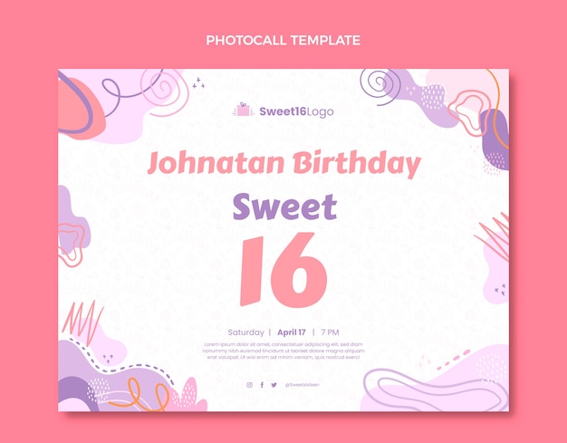 Handgetekende platte ontwerpsjabloon sweet 16