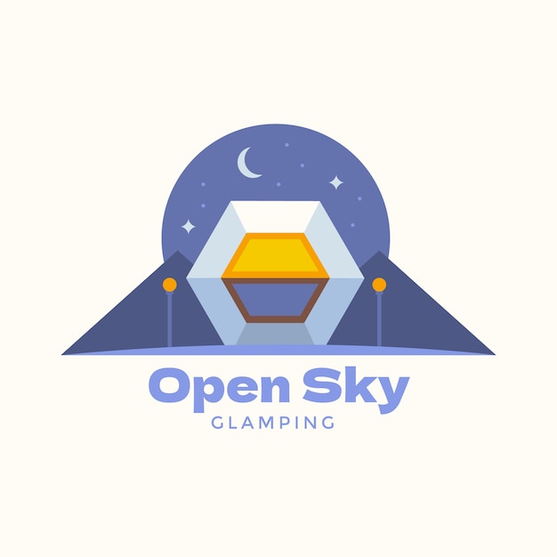 Handgetekende platte ontwerpsjabloon voor glamping-logo