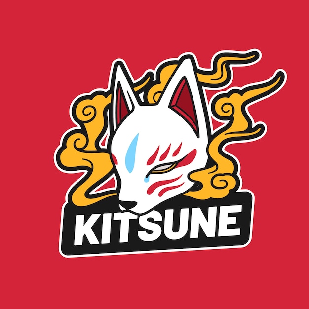 Handgetekende platte ontwerpsjabloon voor kitsune-logo