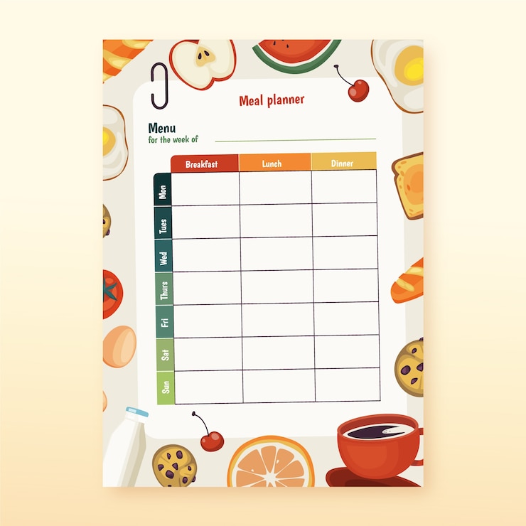 Gratis Vector handgetekende platte ontwerpsjabloon voor maaltijdplanner