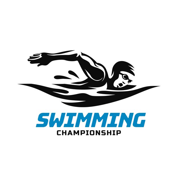 Handgetekende platte ontwerpsjabloon voor zwemmen logo