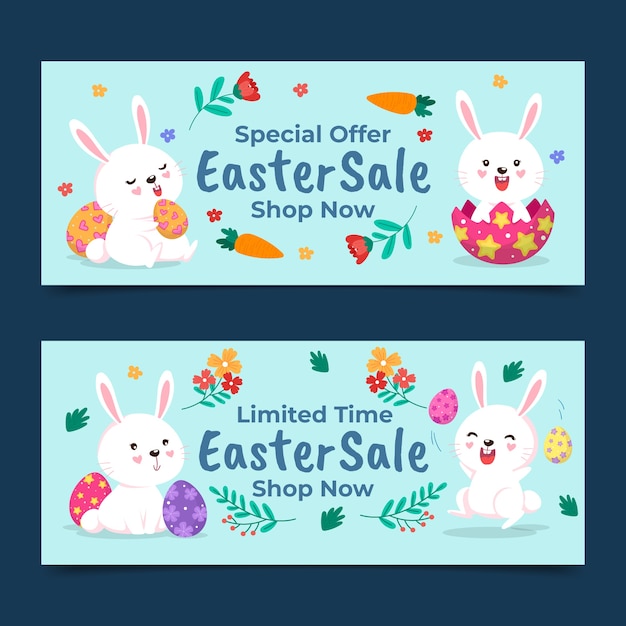 Gratis vector handgetekende platte pasen-bannerset