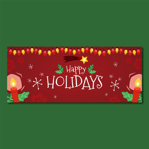 Gratis vector handgetekende platte prettige feestdagen horizontale banner