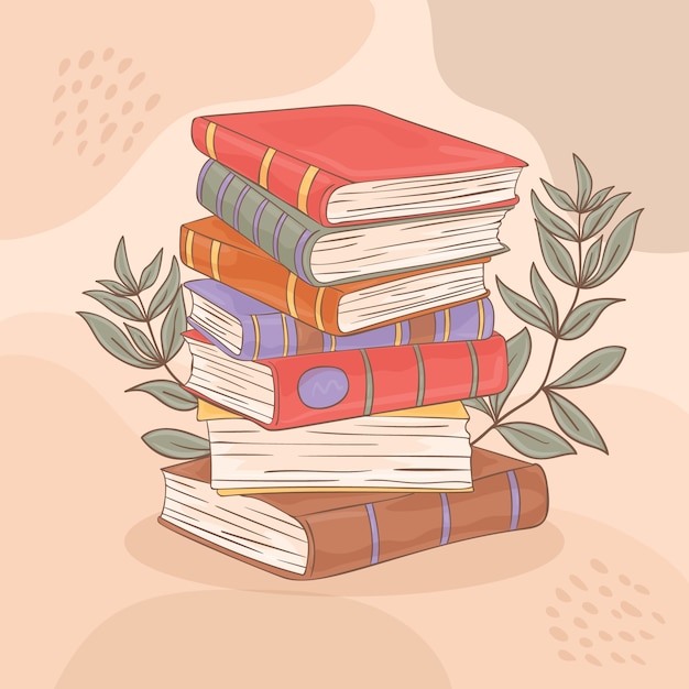 Gratis vector handgetekende platte stapel boeken