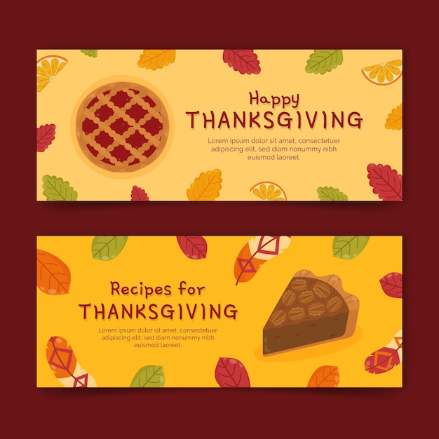 Gratis vector handgetekende platte thanksgiving horizontale banners set