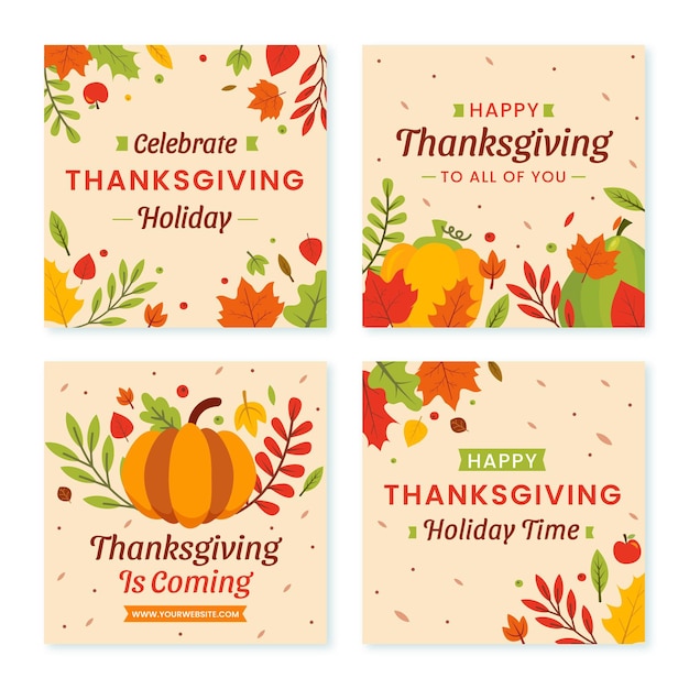 Gratis vector handgetekende platte thanksgiving instagram posts collectie