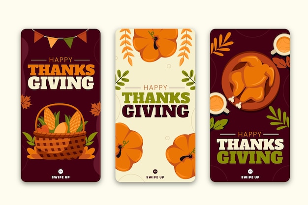 Handgetekende platte Thanksgiving Instagram-verhalencollectie