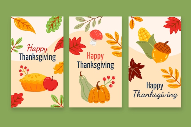 Handgetekende platte Thanksgiving Instagram-verhalencollectie
