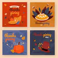 Gratis vector handgetekende platte thanksgiving instagram-verhalencollectie