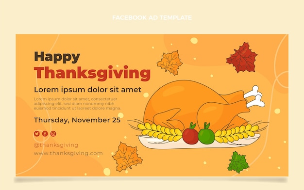 Gratis vector handgetekende platte thanksgiving social media promosjabloon