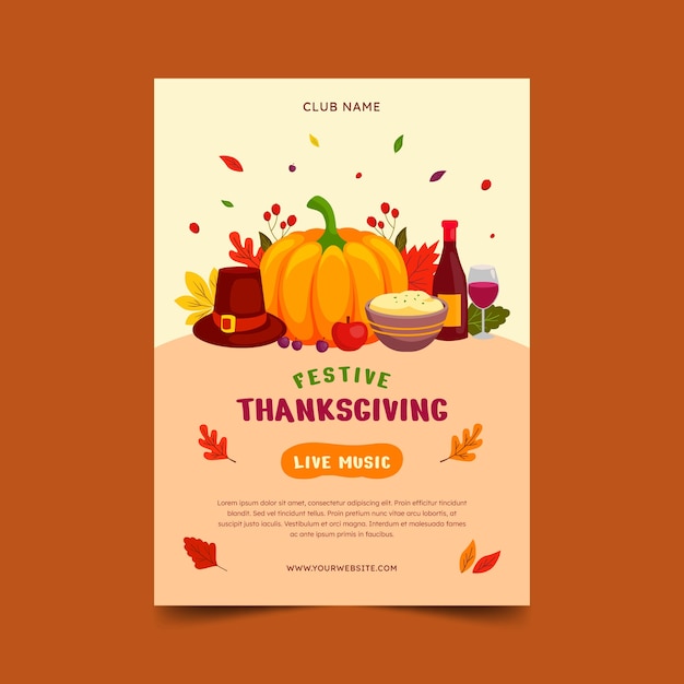 Handgetekende platte Thanksgiving verticale postersjabloon