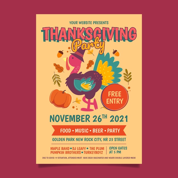 Gratis vector handgetekende platte thanksgiving verticale postersjabloon