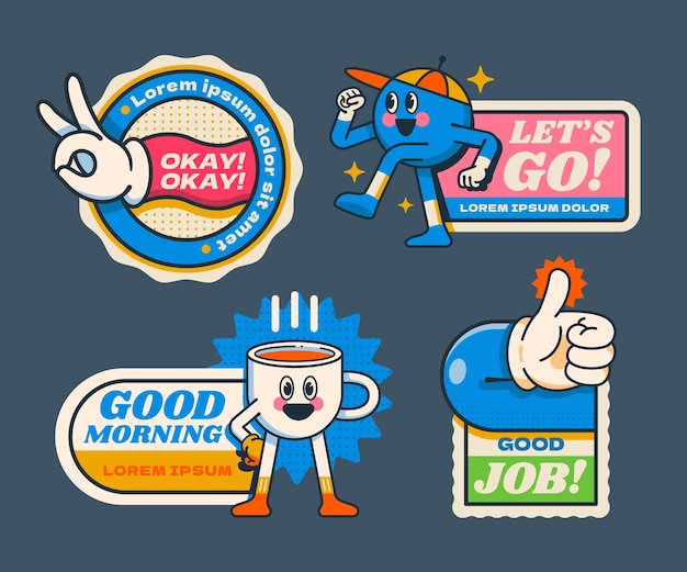 Gratis vector handgetekende platte trendy cartoonbadges