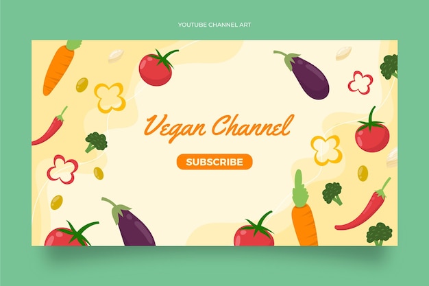 Gratis vector handgetekende platte vegetarische youtube-kanaalkunstsjabloon