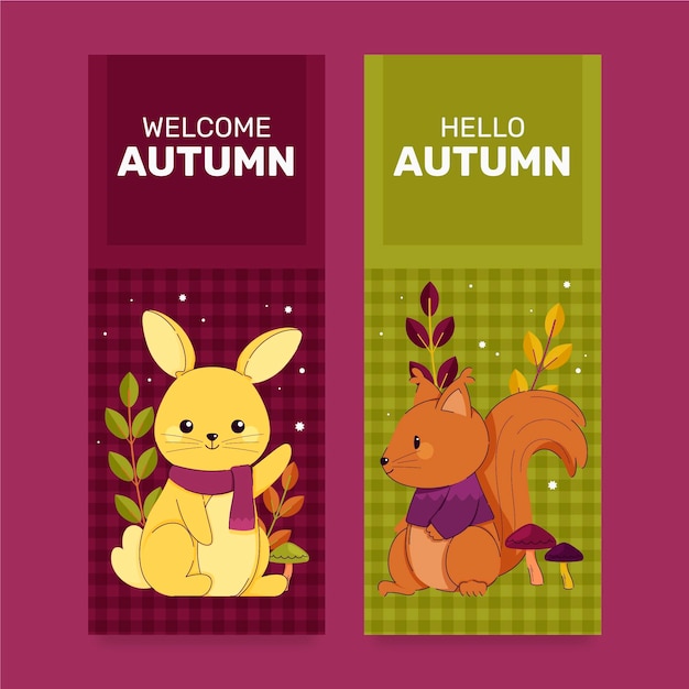 Handgetekende platte verticale herfstbanners set